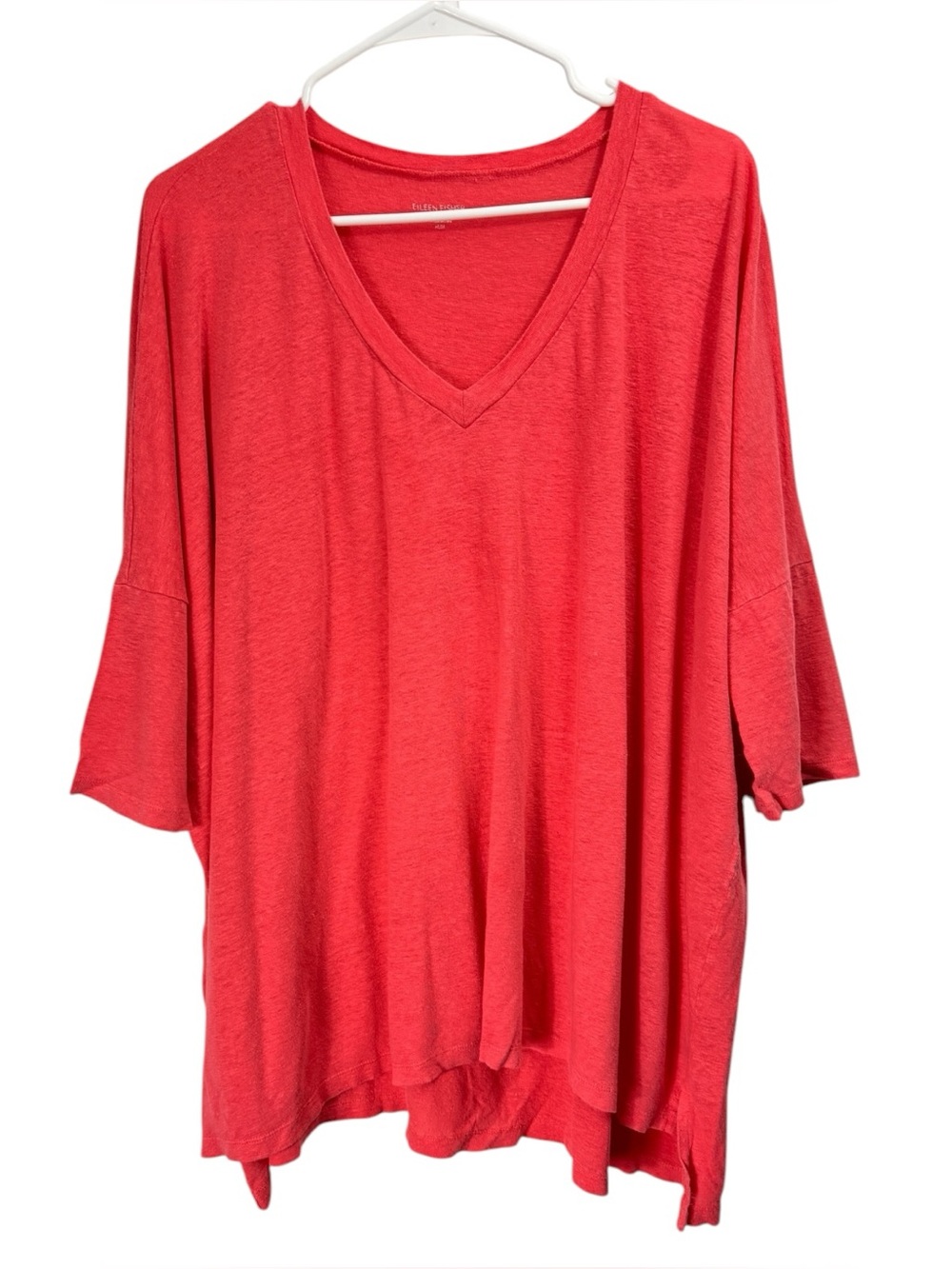 Eileen Fisher Coral Pink Size M Organic Linen Shirt Oversized Boxy Lightweight